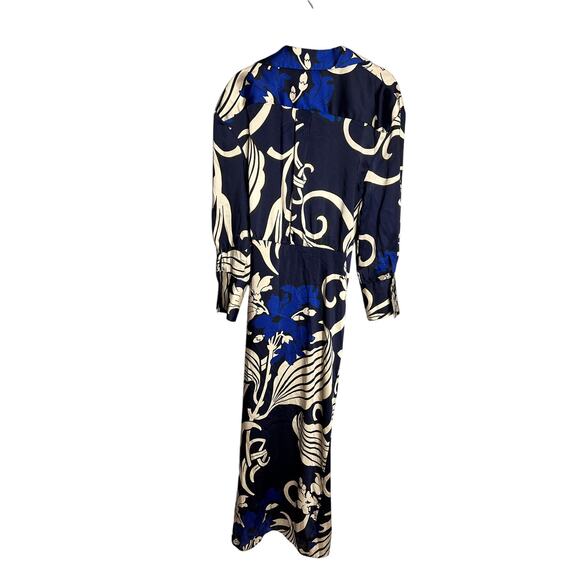 Zara Blue Abstract Satin Long Sleeve Maxi Wrap Dress Size Small - Picture 6 of 8